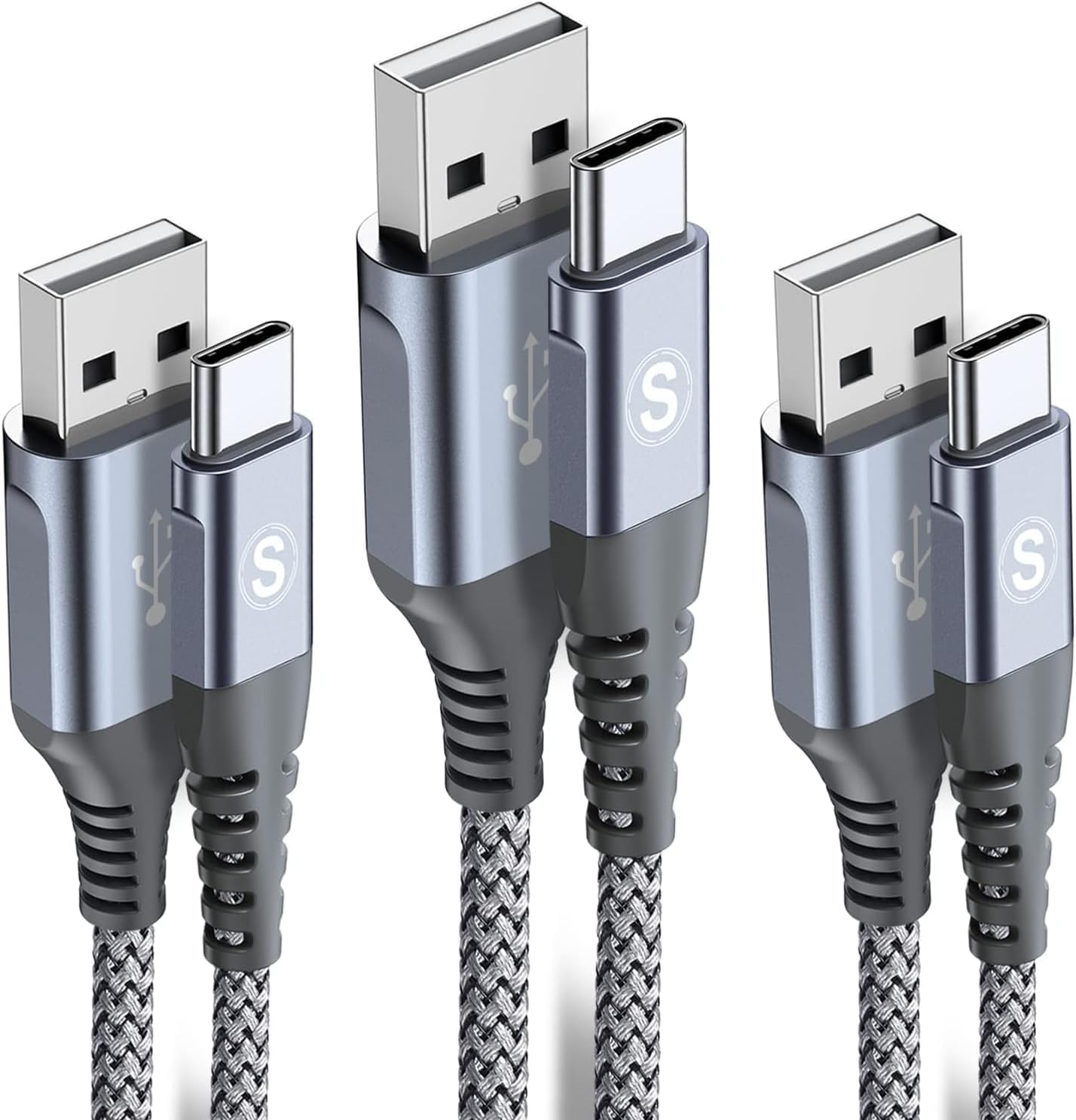Fast Charge Trio: 3-Pack 10ft+6.6ft+3.3ft Nylon Braided USB Type C Cable