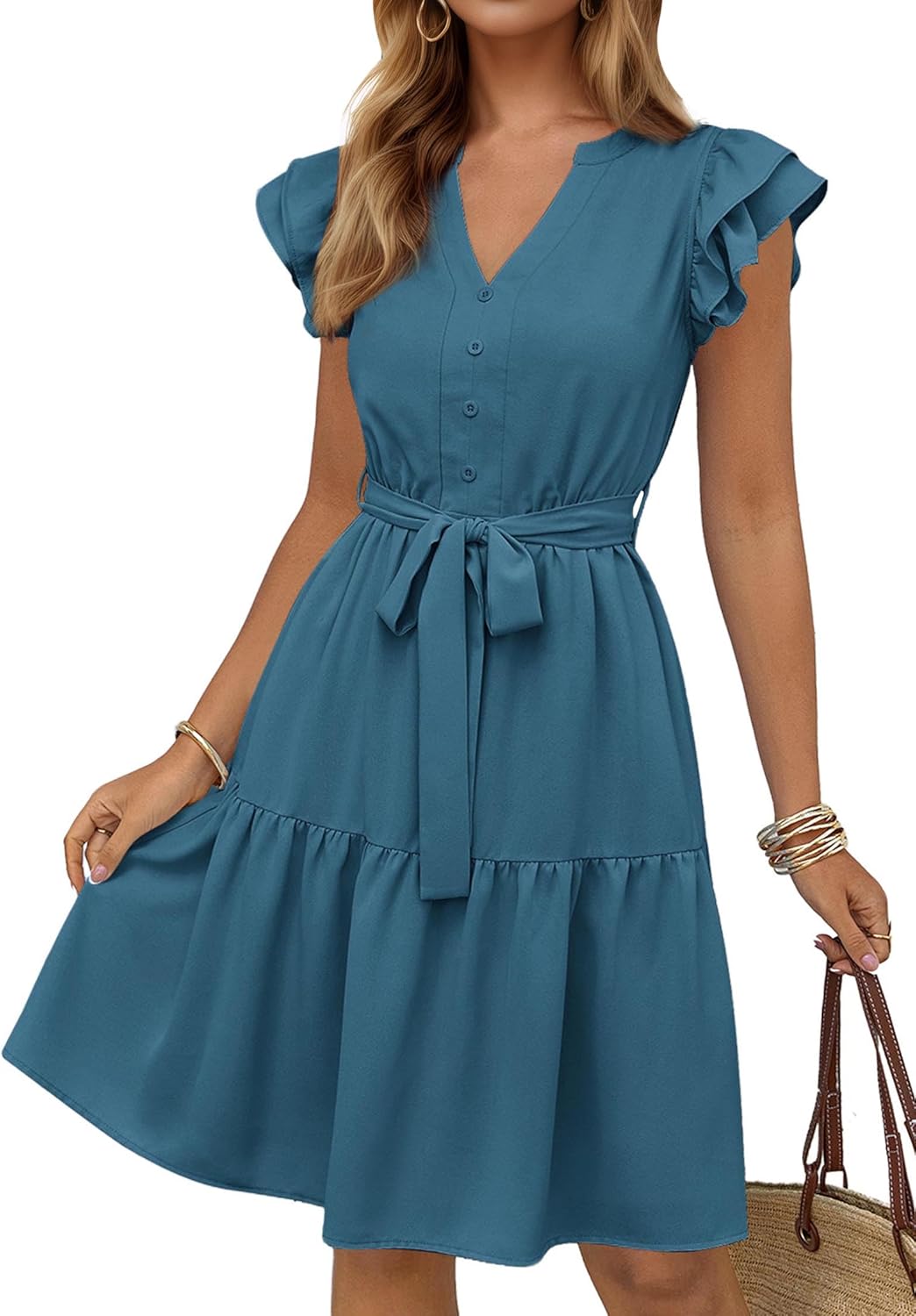 KIRUNDO Women Flutter Sleeve Summer Dress for Beach Vacation