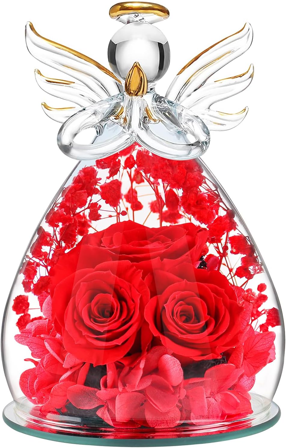 Preserved Forever Rose in Glass Angel Figurine for Women Gifts