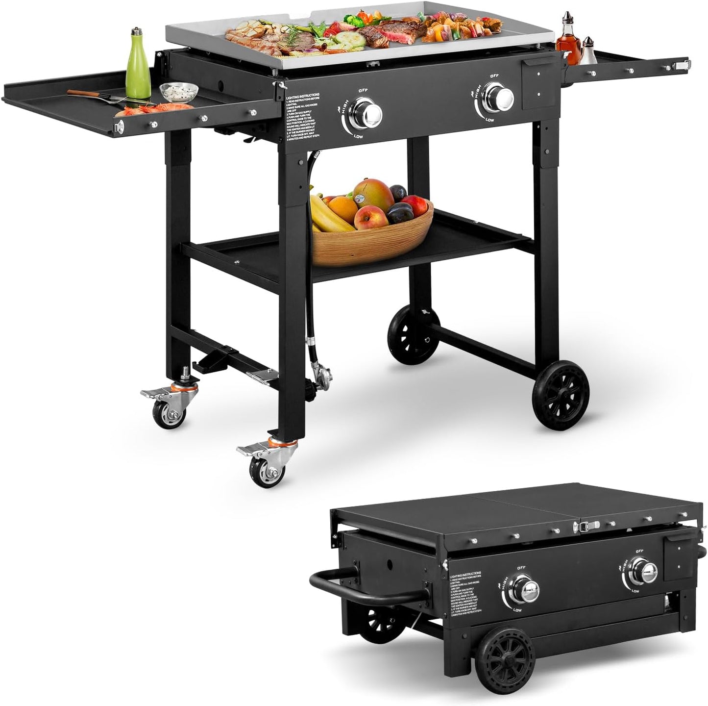 Outvita 2 Burner Portable Flat Top Gas Grill for Outdoor Cooking