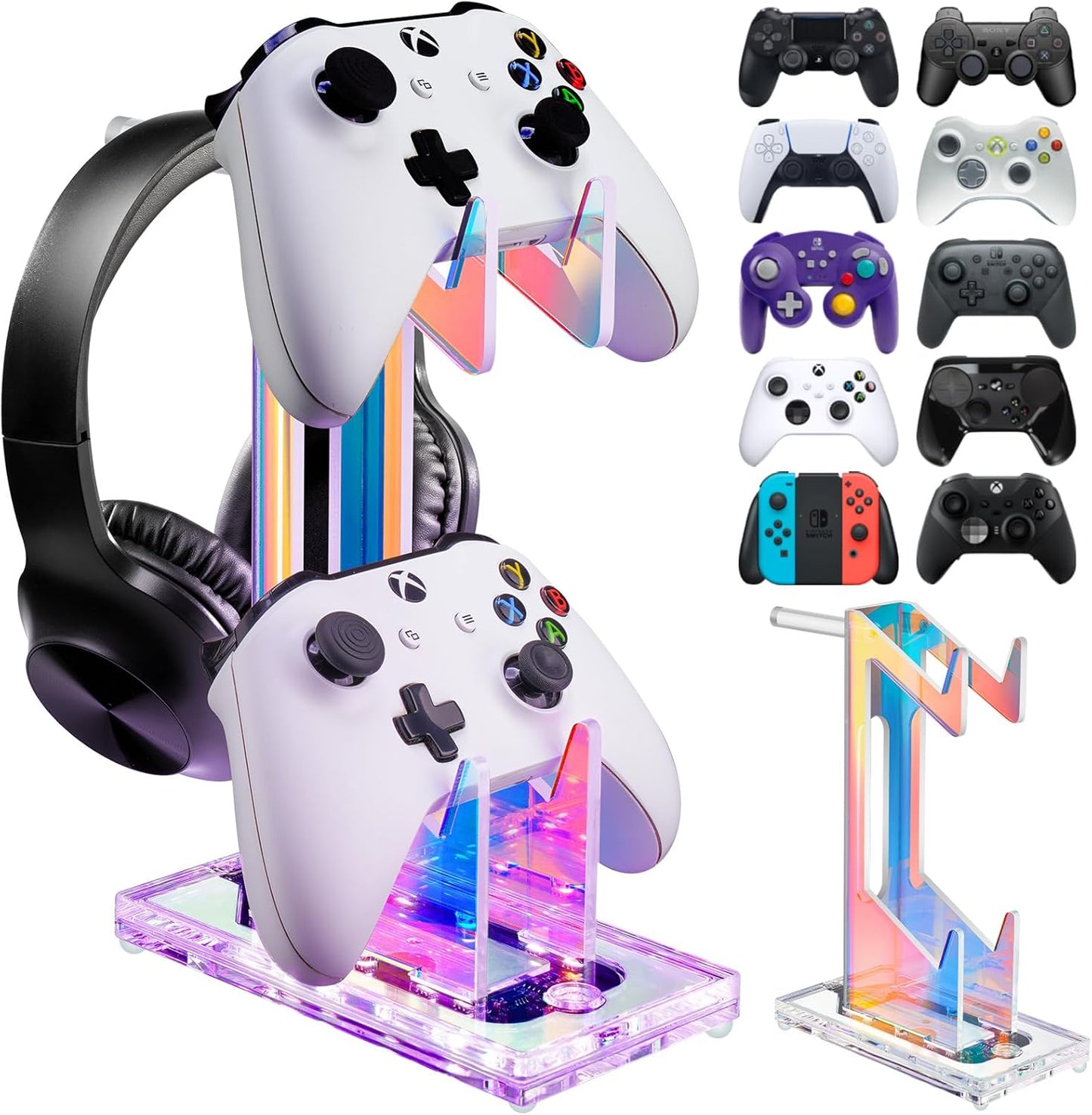 NiHome Iridescent LED Game Controller & Headset Stand - Ultimate Gaming Organization!
