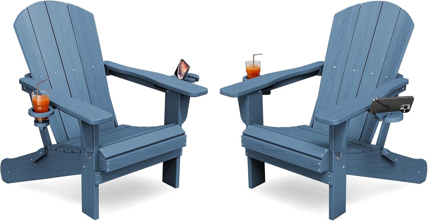 KINGYES Folding Adirondack Chair Set of 2 with Dual Cup Holders
