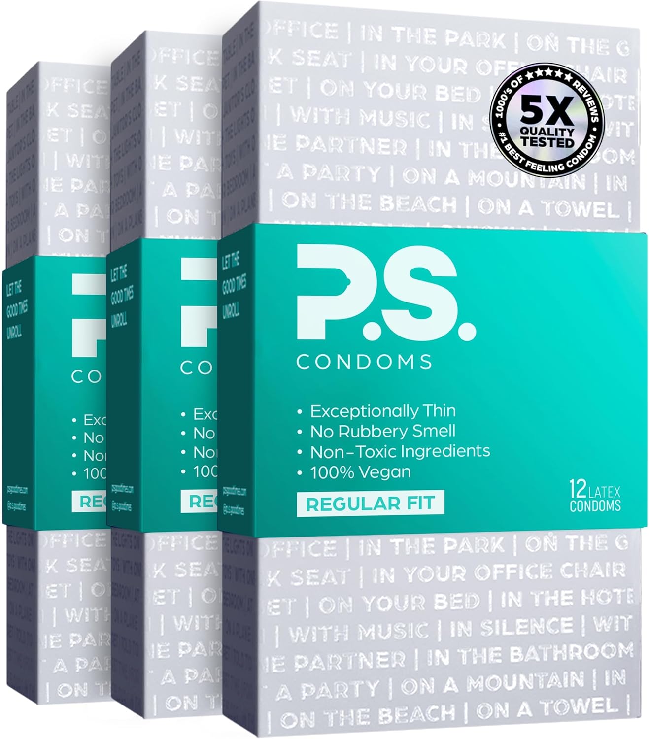 PS Condoms Exceptionally Thin Latex Condoms - Odorless & Vegan