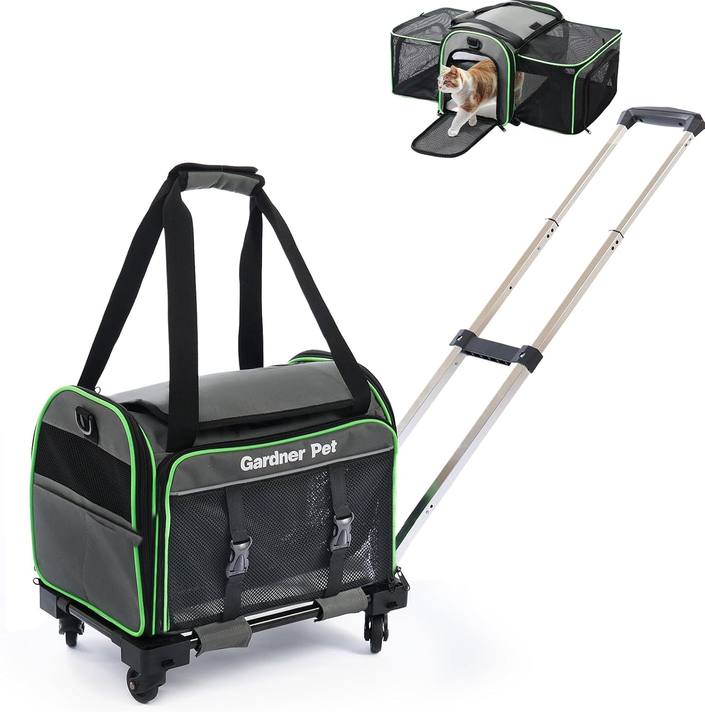 Gardner Pet Cat Carrier with Wheels for Travel and Comfort
