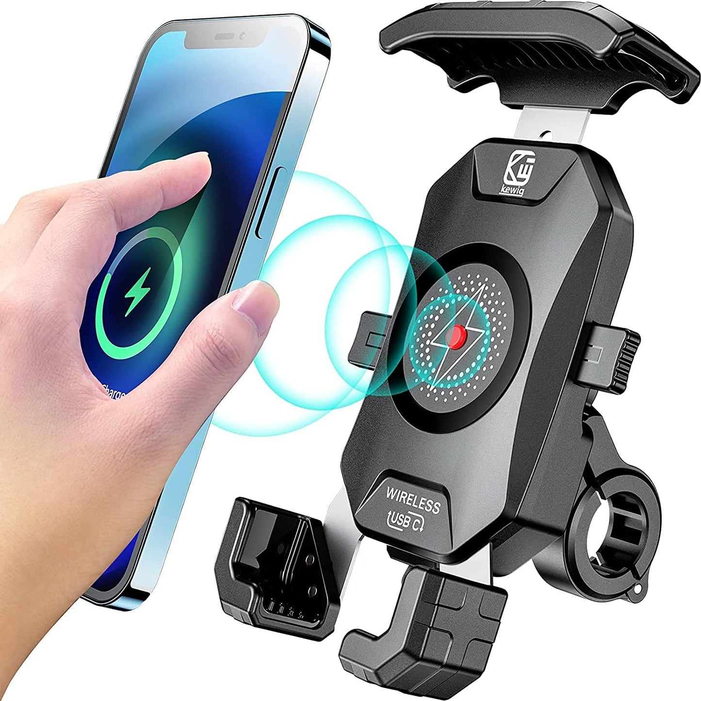 KEWIG Motorcycle Phone Mount with Qi 15W & USB C 20W Charging