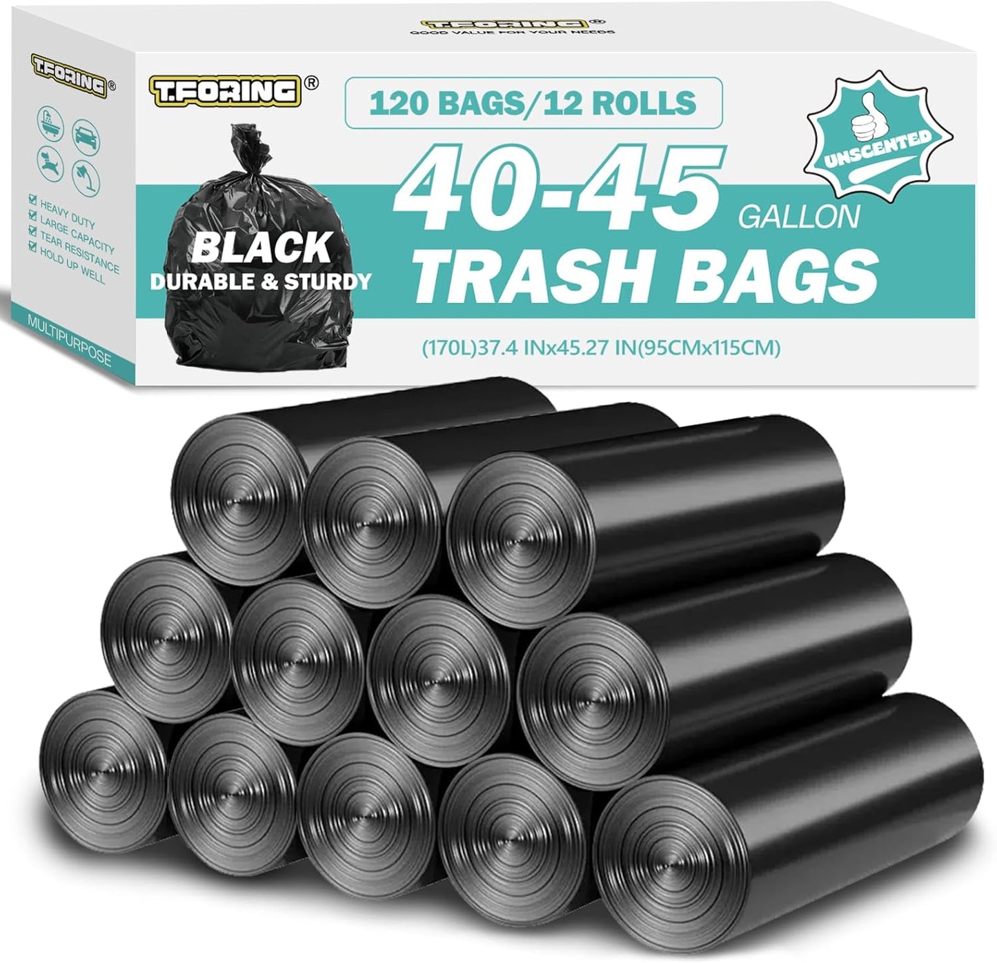 40-45 Gallon Black Trash Bags for Home and Office Use