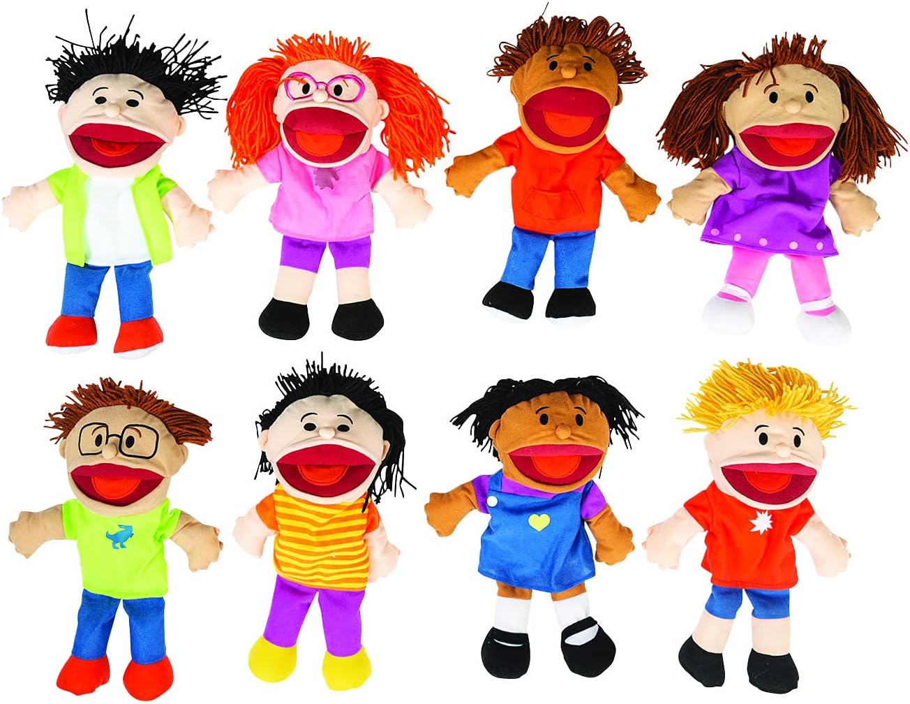Hand Puppets for Kids - 8 Multicultural Plush Puppets Set