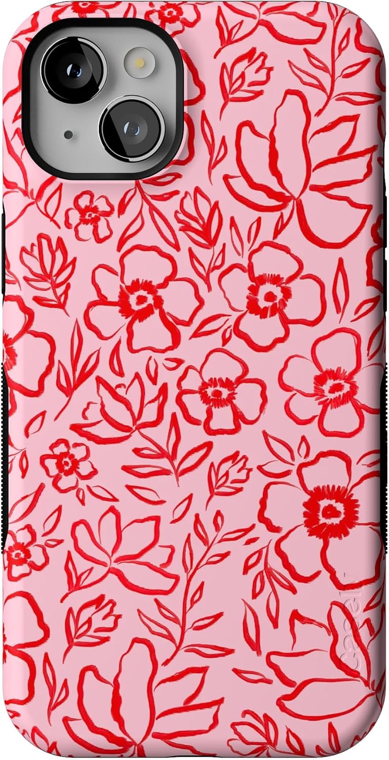 Bold Protective iPhone 14 Plus Case with Floral Doodle Design