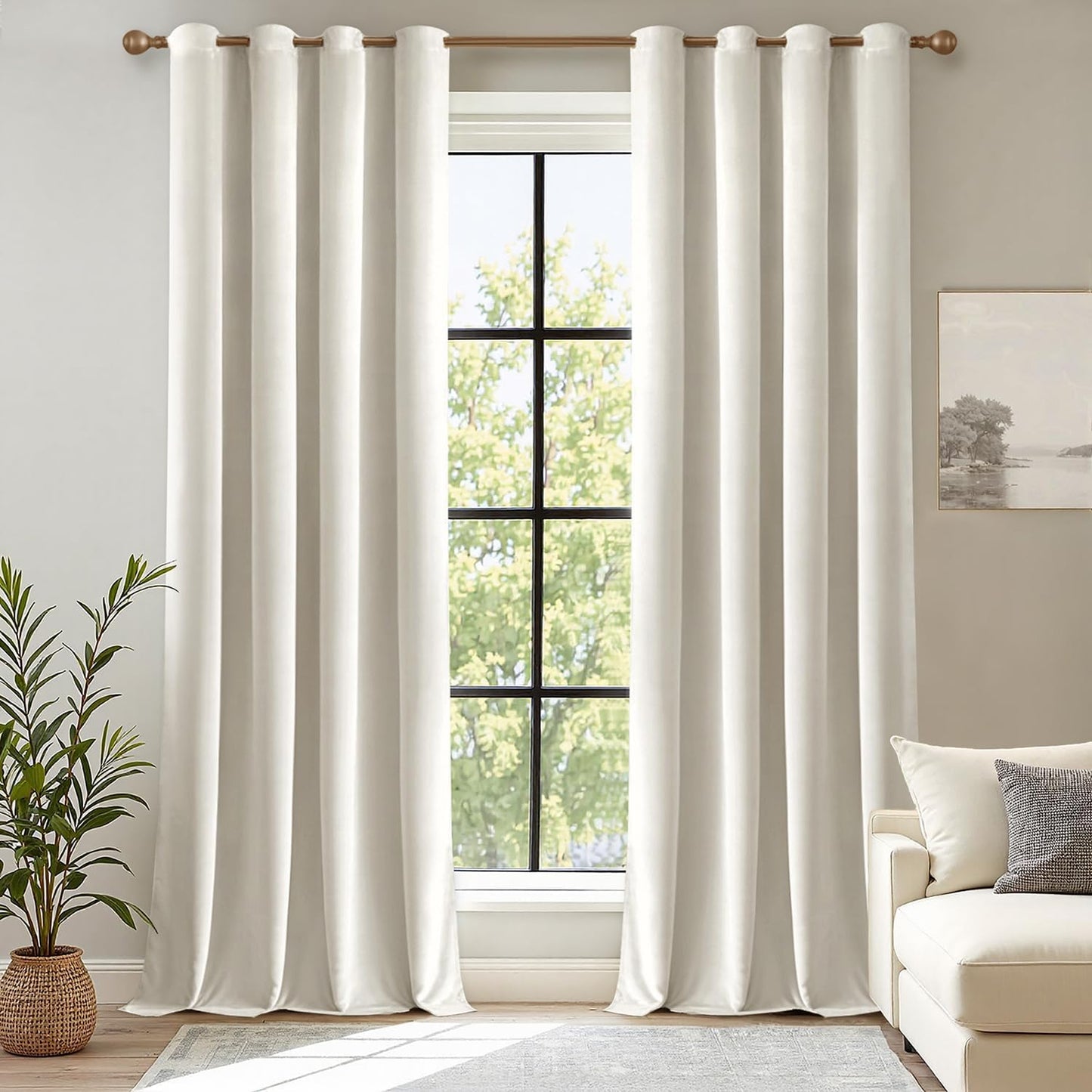 Ivory White Velvet Curtains for Room Darkening and Insulation