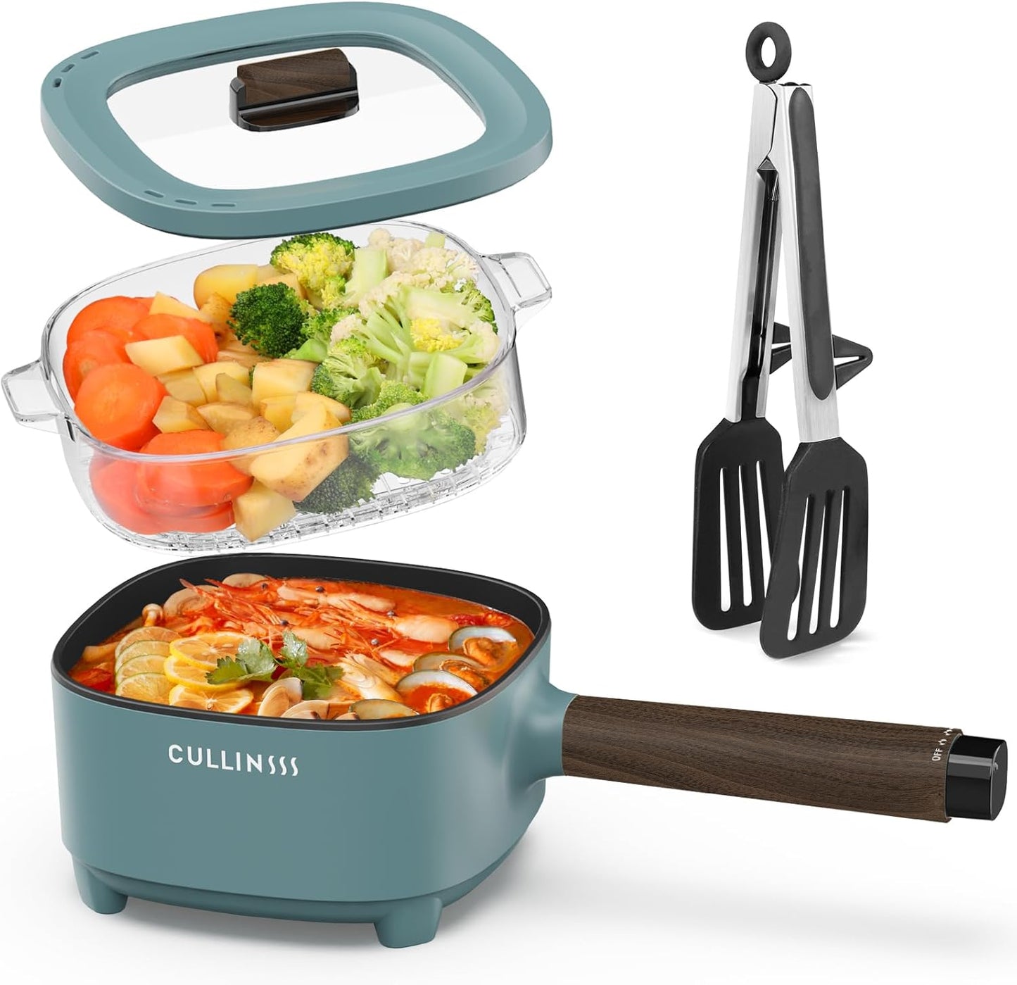 Cullinsss 2L Electric Pot with Steamer for Easy Cooking