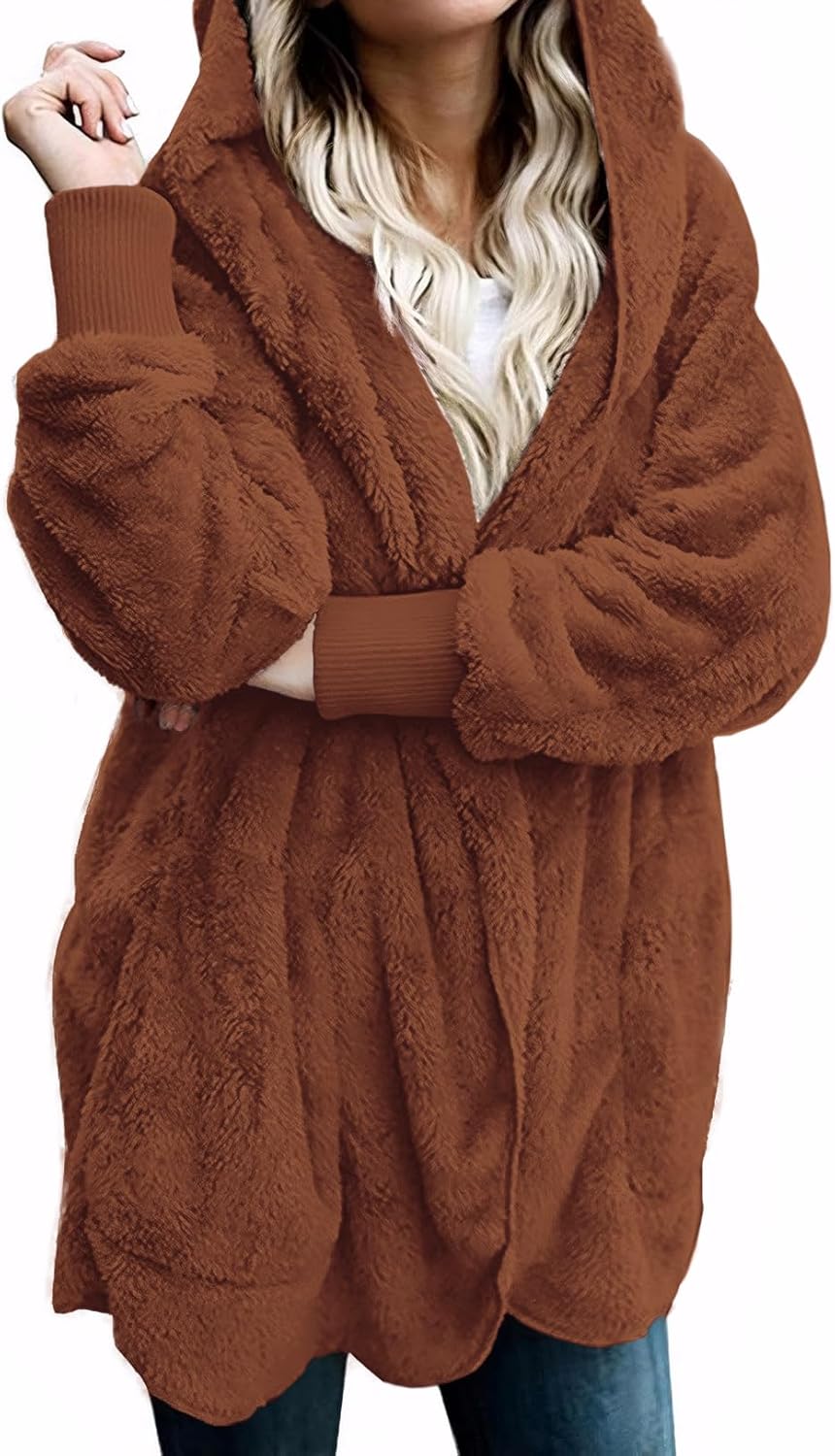 Zilcremo Women Hooded Cardigan Fuzzy Jacket for Winter Wear