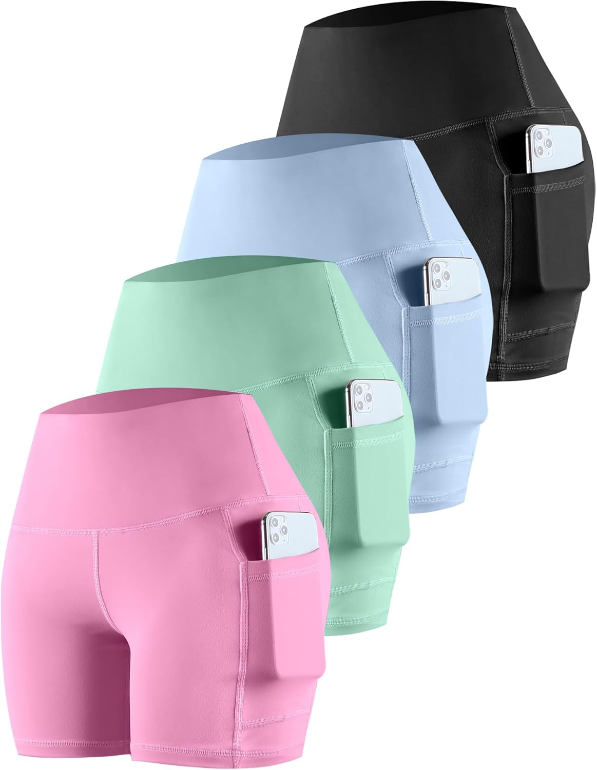 CHRLEISURE Womens Biker Yoga Shorts with Pockets for Comfort