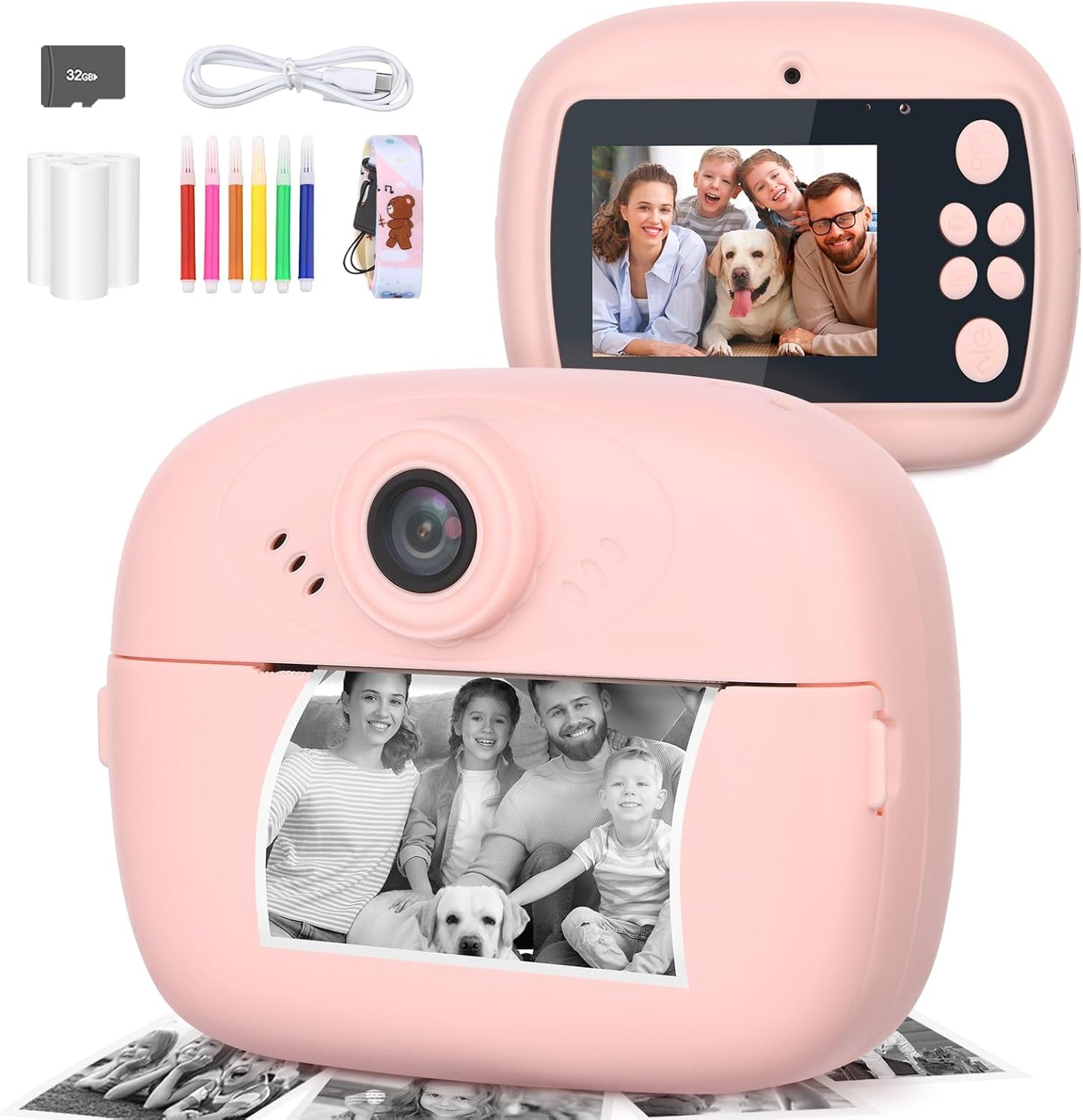 Instant Print Kids Camera 48MP 1080P Video - Perfect Gift for Girls!