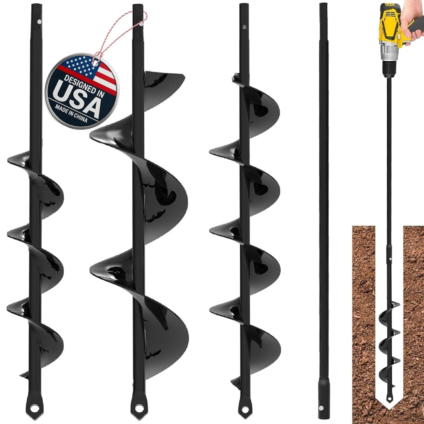 Auger Drill Bit Set for Planting - 3 Pack with Extension