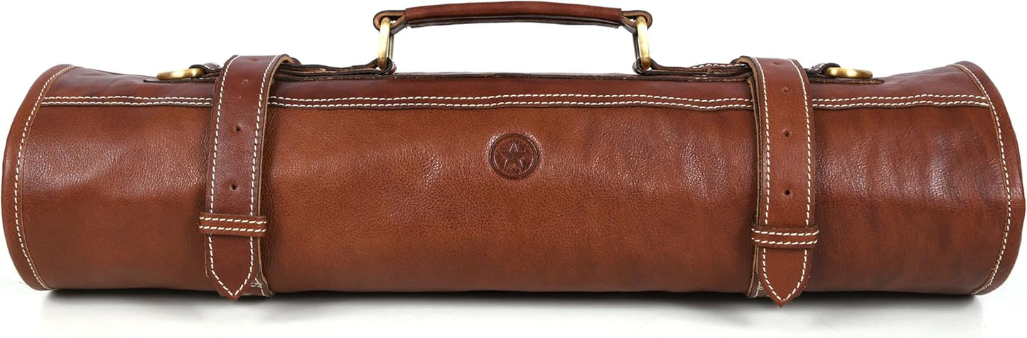 Leather Knife Roll Storage Bag for Chefs with 10 Pockets