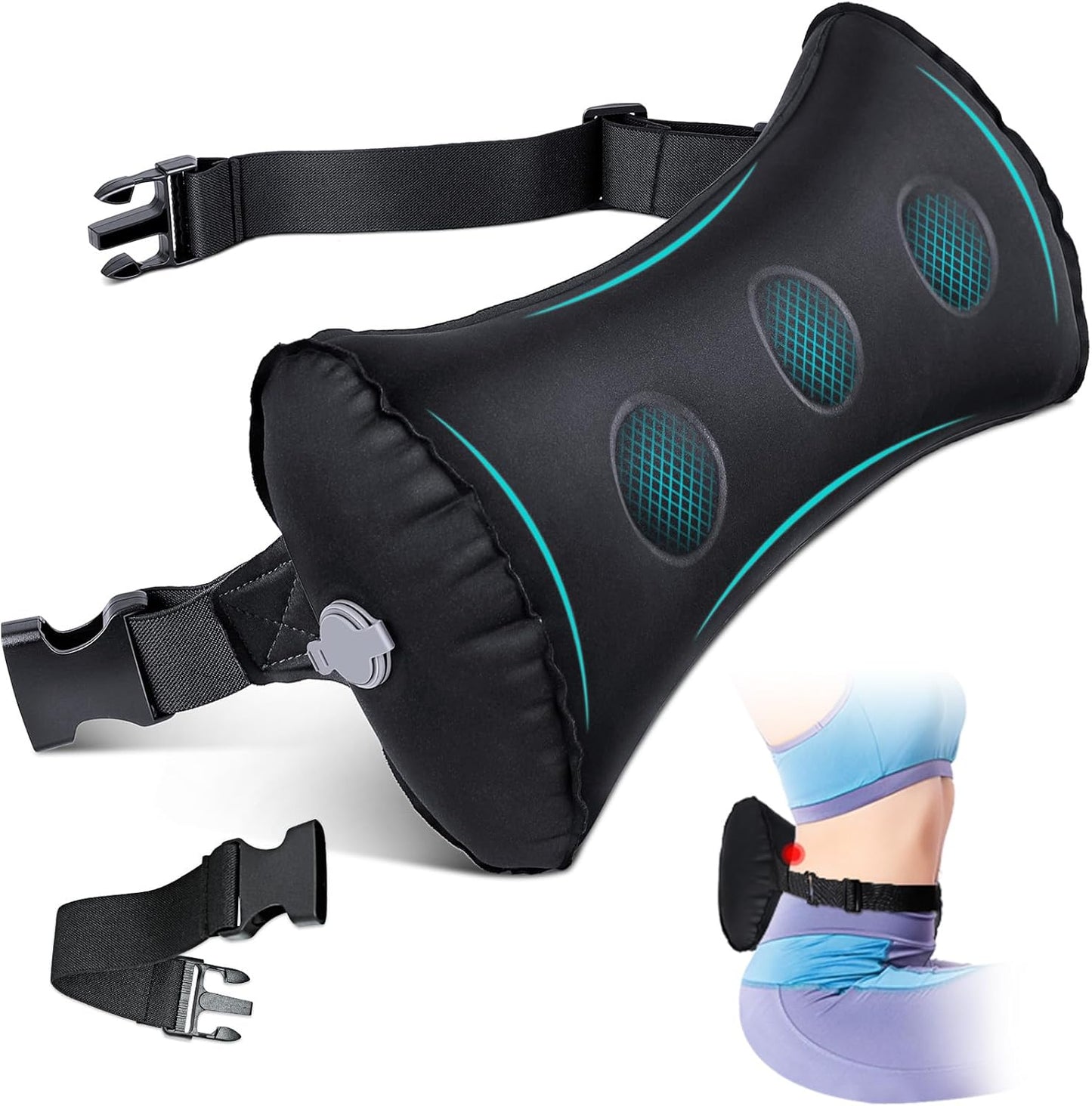 Inflatable Lumbar Pillow for Airplane Travel and Car Support