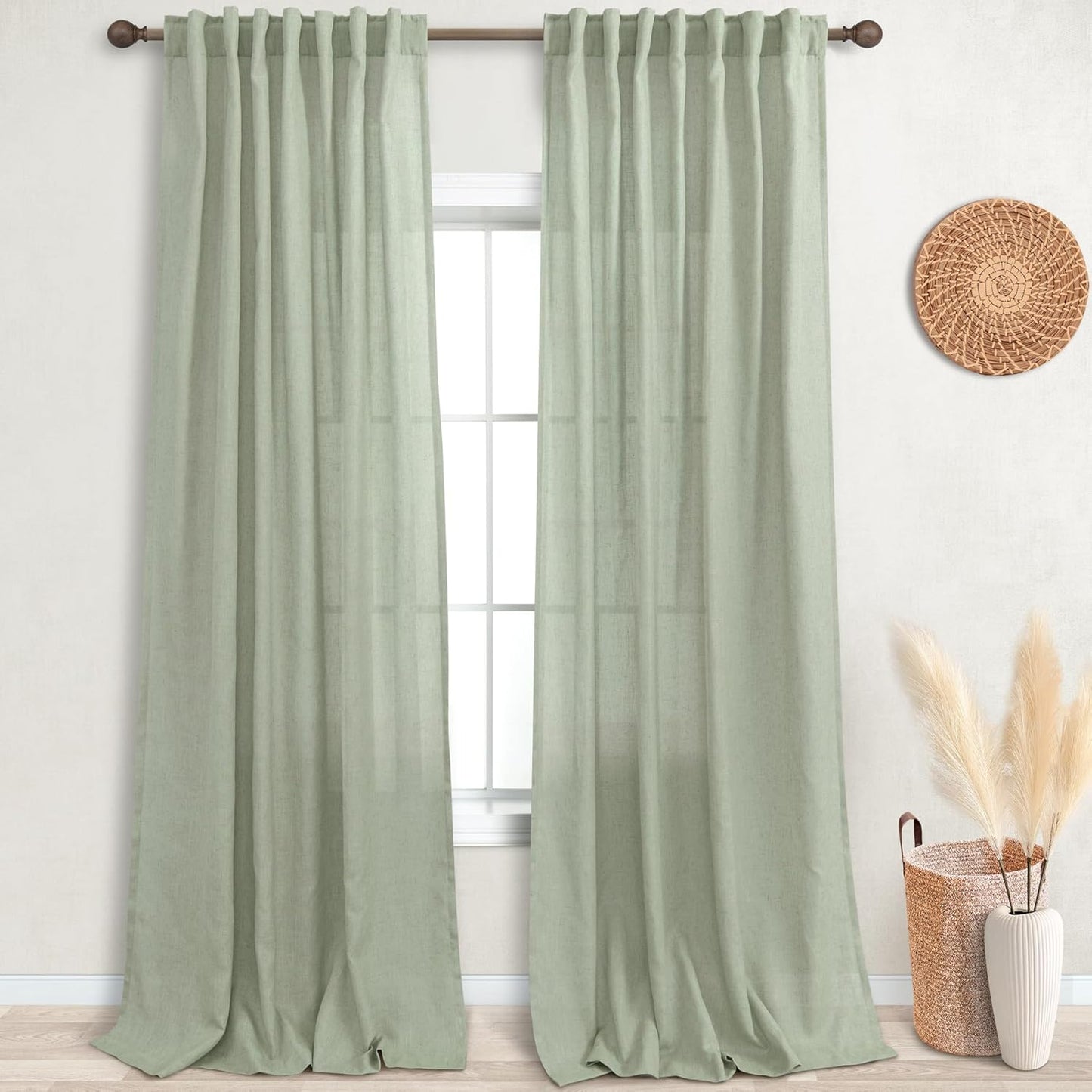 KOUFALL Sage Green Curtains 108 Inches Long for Elegant Decor