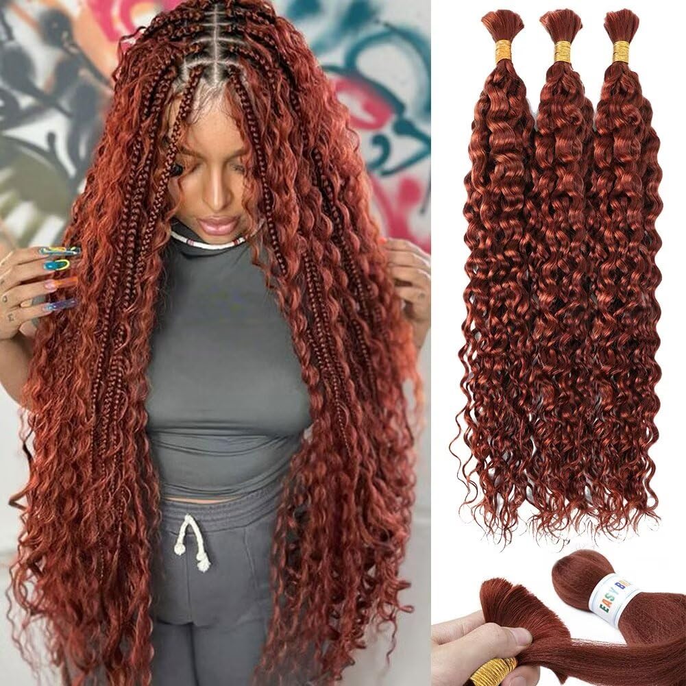 Dark Ginger Water Wave Bulk Human Hair for Boho Braids