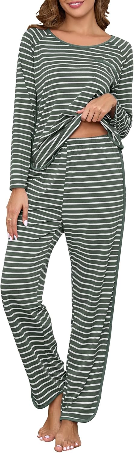 Womens Cotton Pajama Sets Stripe 2 Piece Lounge Set for Comfort