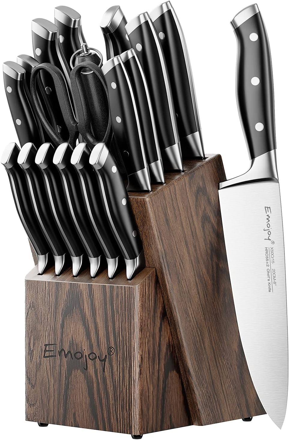 Emojoy Knife Set - 18-Piece Kitchen Knife Set with Block