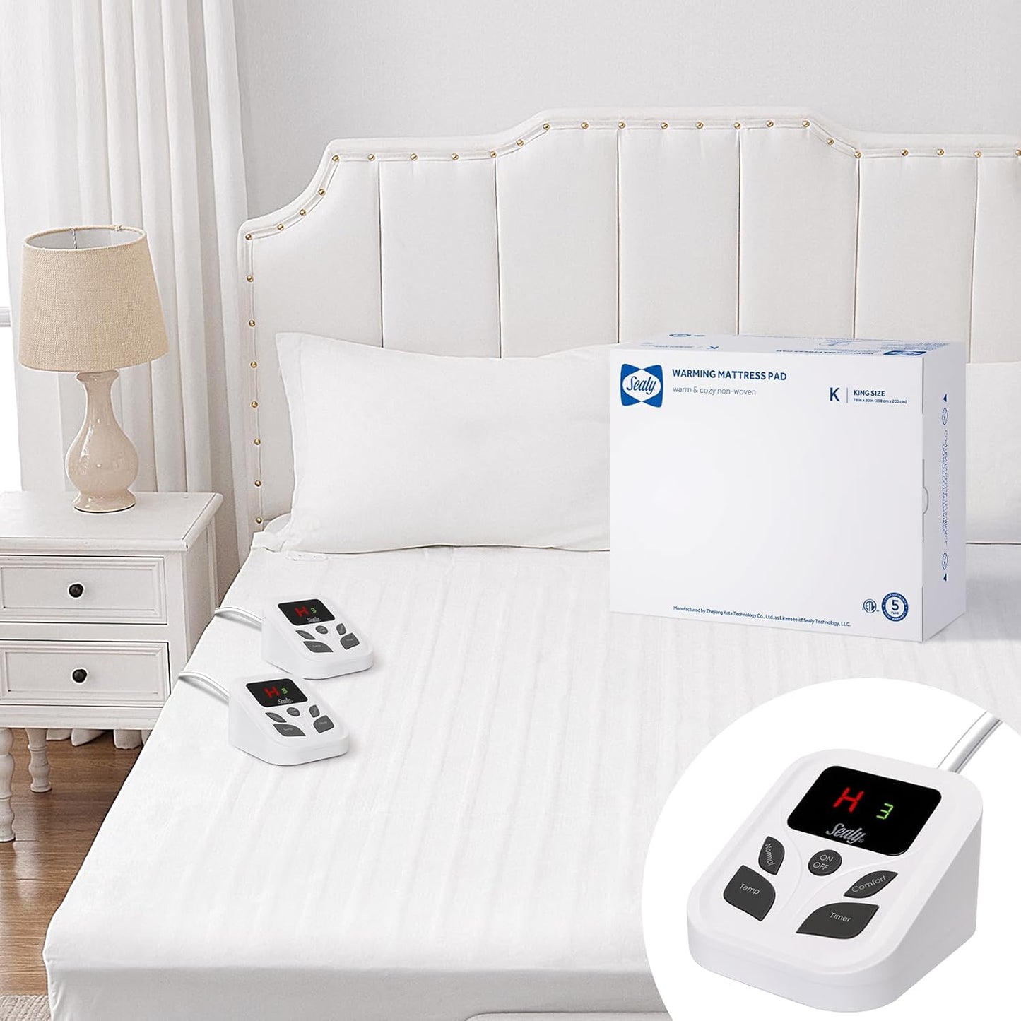 Sealy Heated Mattress Pad King Size with Dual Control Settings