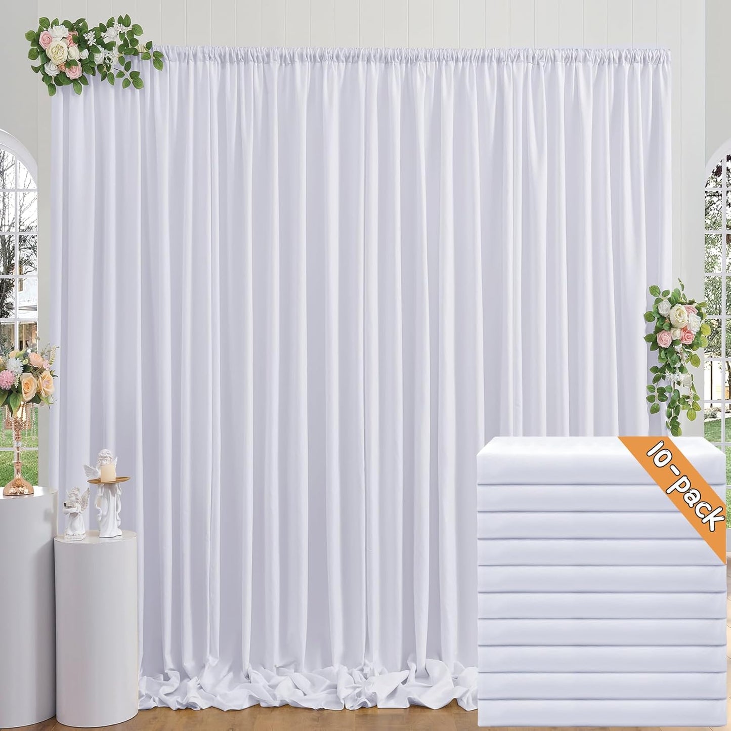 50ft White Backdrop Curtains Set for Events