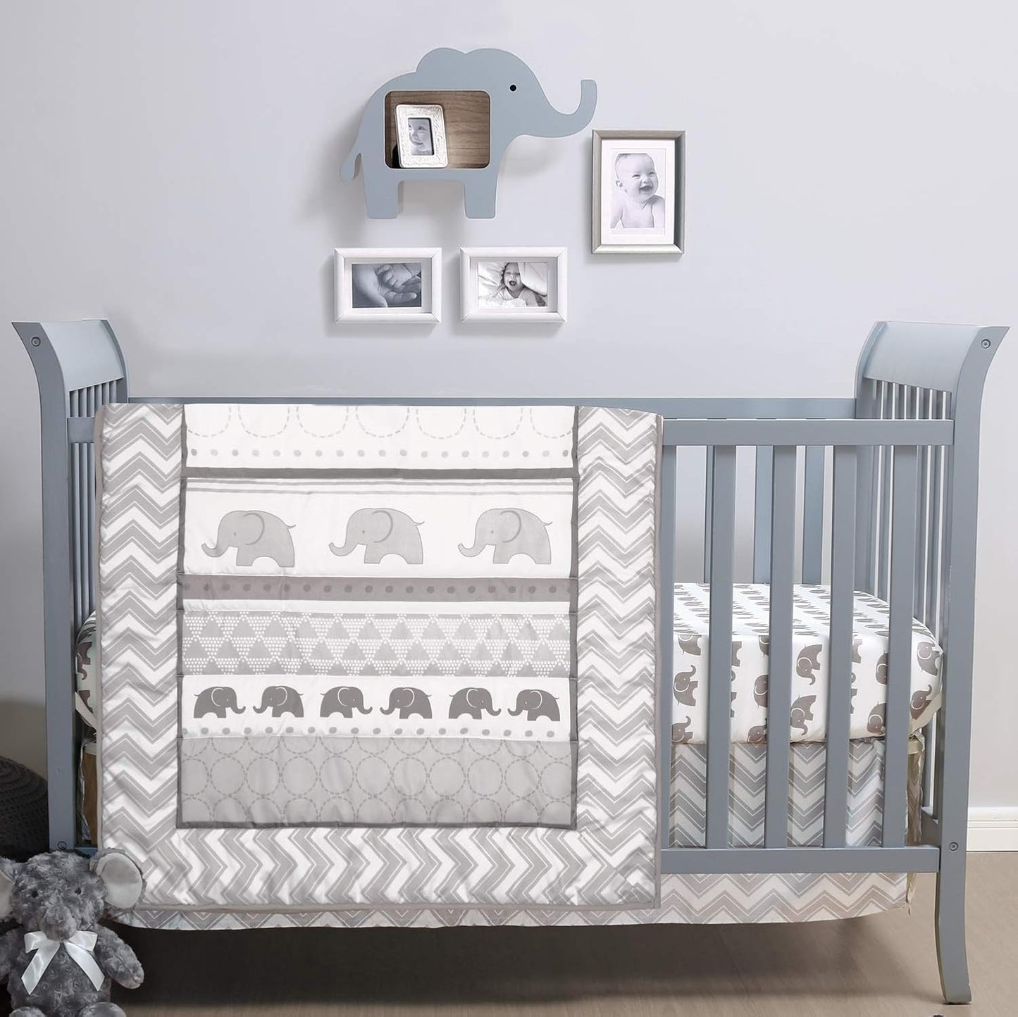 Elephant Walk 3 Piece Baby Crib Bedding Set for Boys & Girls