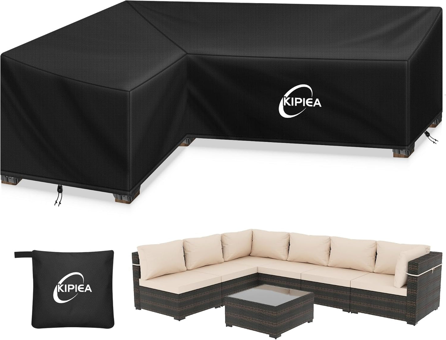 Kipiea Patio L-Shaped Sectional Sofa Cover for Outdoor Use