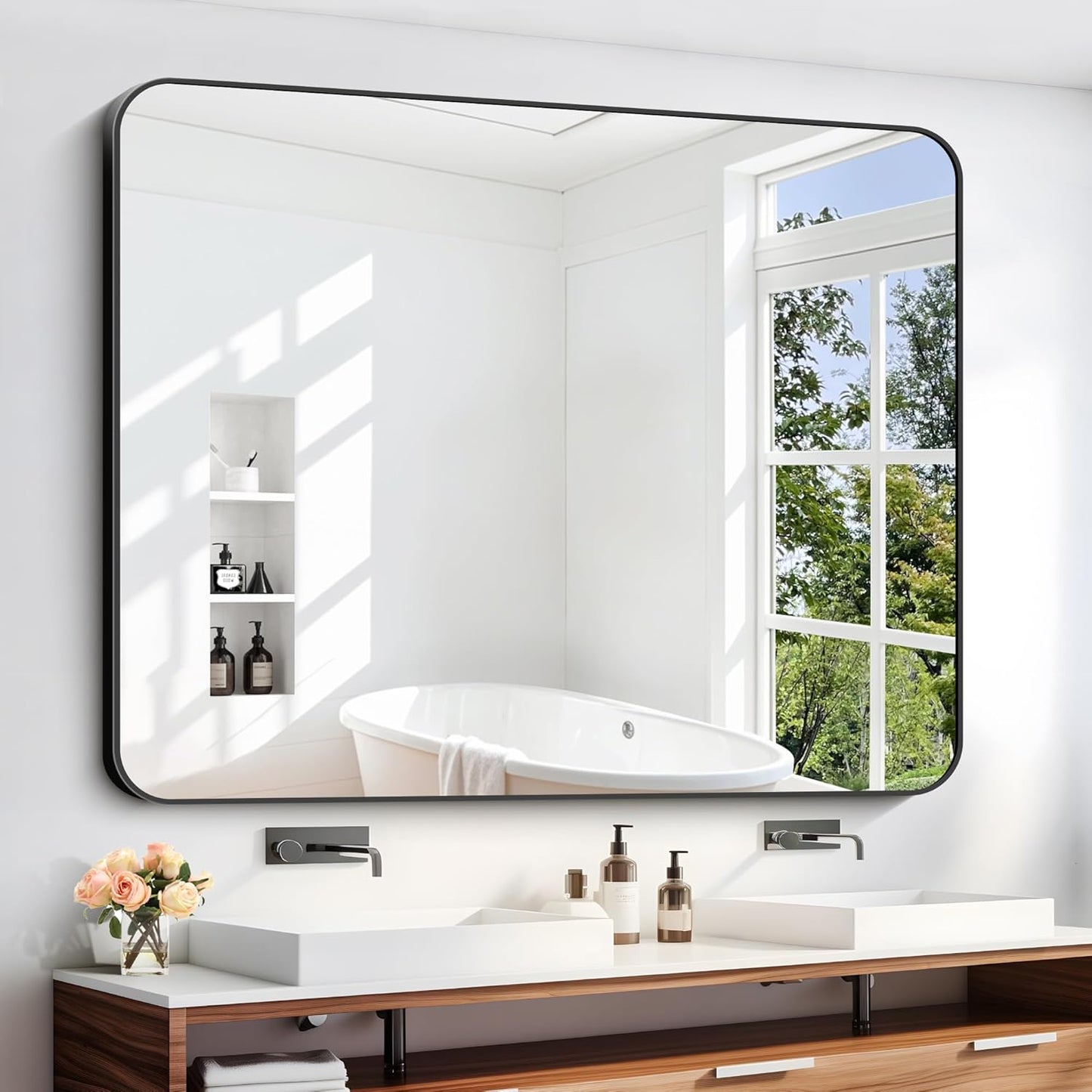 40 x 48 Bathroom Mirror with Matte Black Metal Frame for Decor