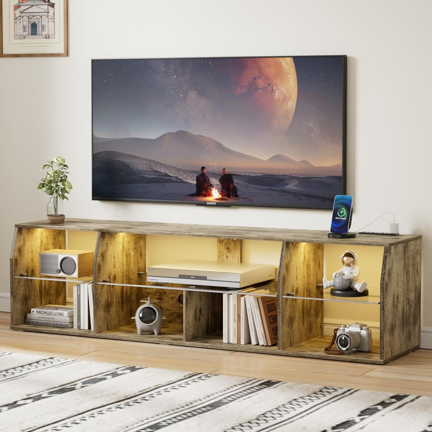 VECELO 65in LED TV Stand with Power Outlets