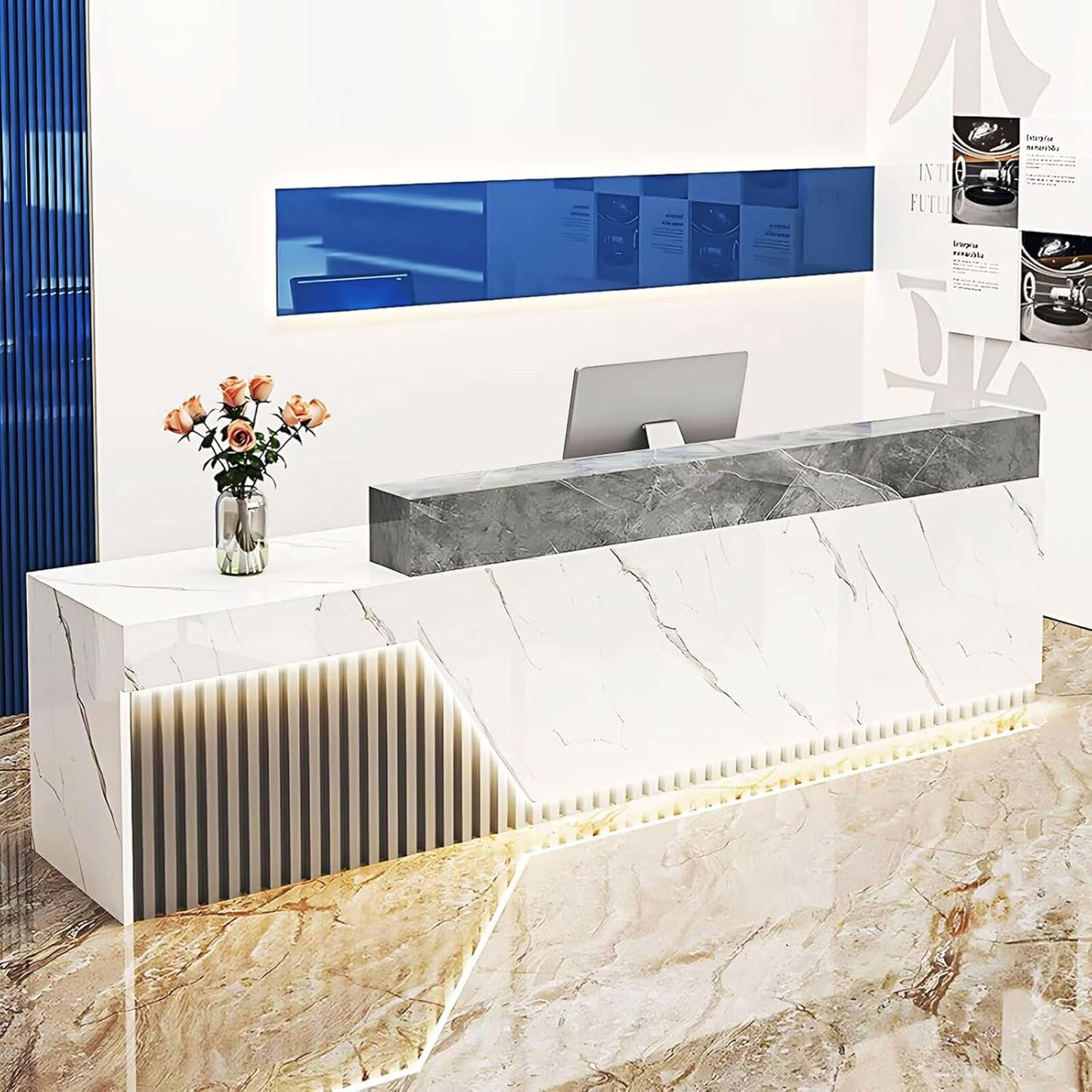 Lockable Drawers | Stylish Reception Desk | White & Gray | 160cm