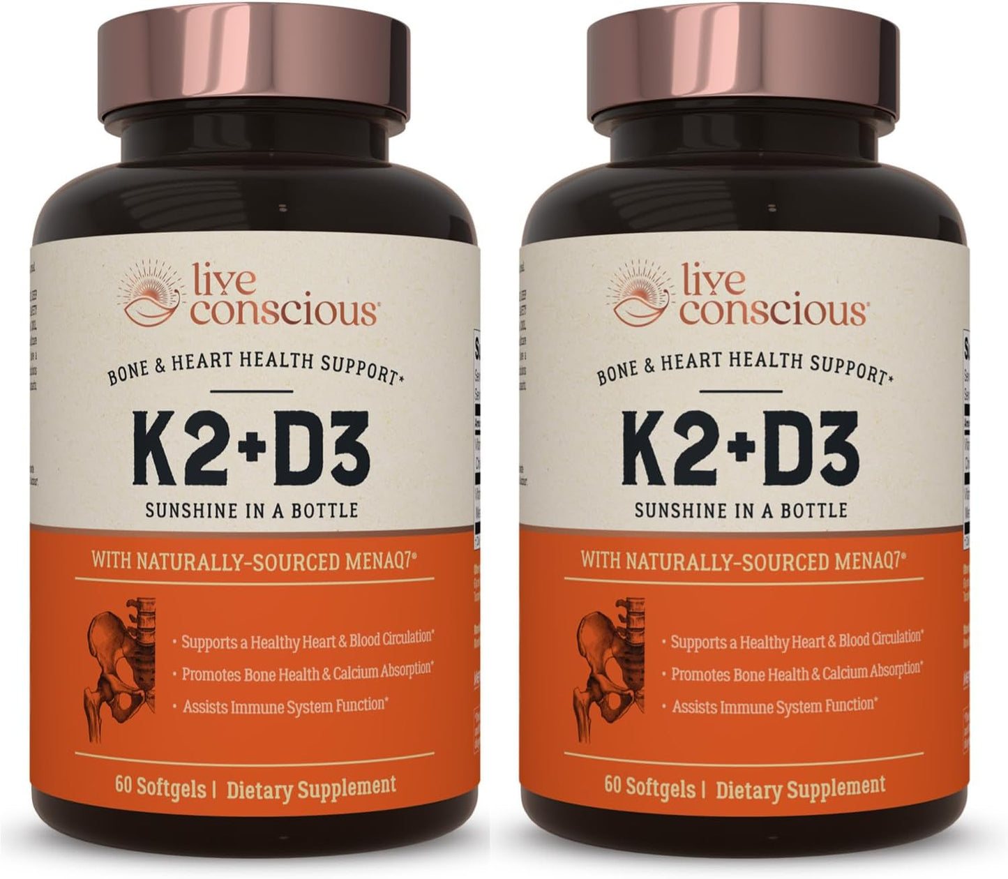 Live Conscious Vitamin K2 MK7 with D3 for Bone and Heart Health