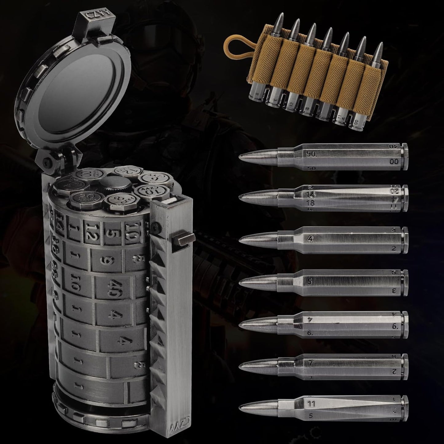 CZYY Rifle Bullet Dice Set - Solid Metal Polyhedral Dice for DND