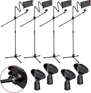 5 Core Mic Stand 4 Pack with Adjustable Gooseneck Holder