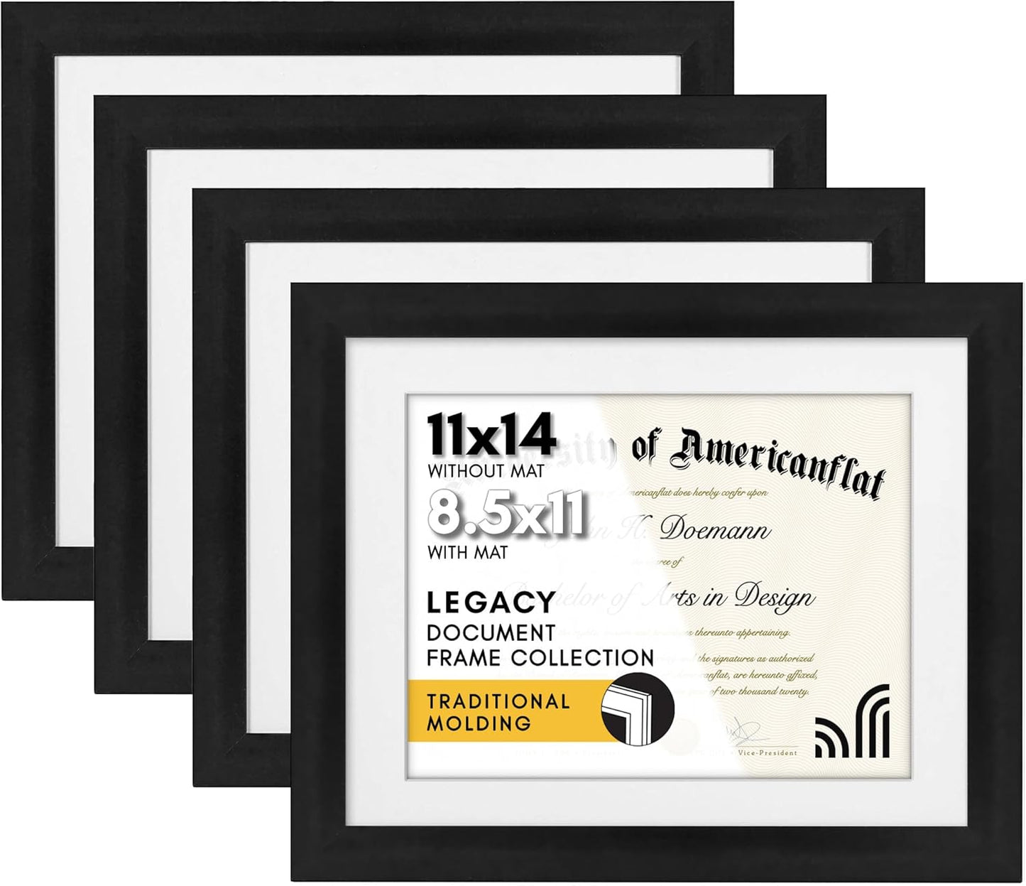 11x14 Diploma Frame Set of 4 with Shatter-Resistant Glass
