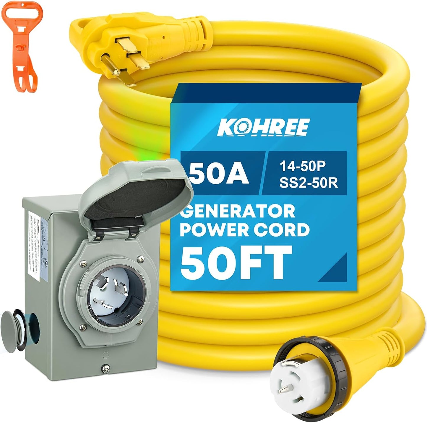 Kohree 50 Amp Generator Cord and Inlet Box Kit for Safe Power