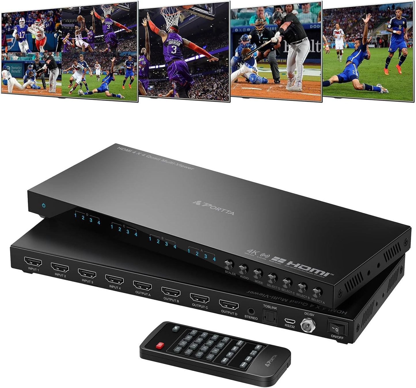 4K HDMI Multiviewer Switch 4x4 with PIP and 6 Viewing Modes
