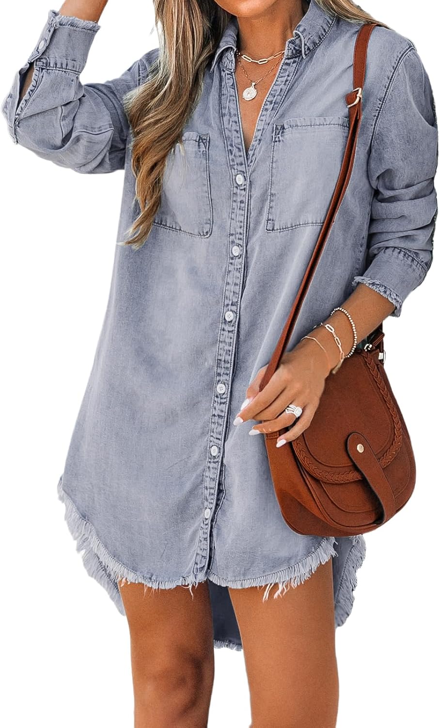 CUPSHE Womens Denim Shirt Dress Long Sleeve Casual with Pockets