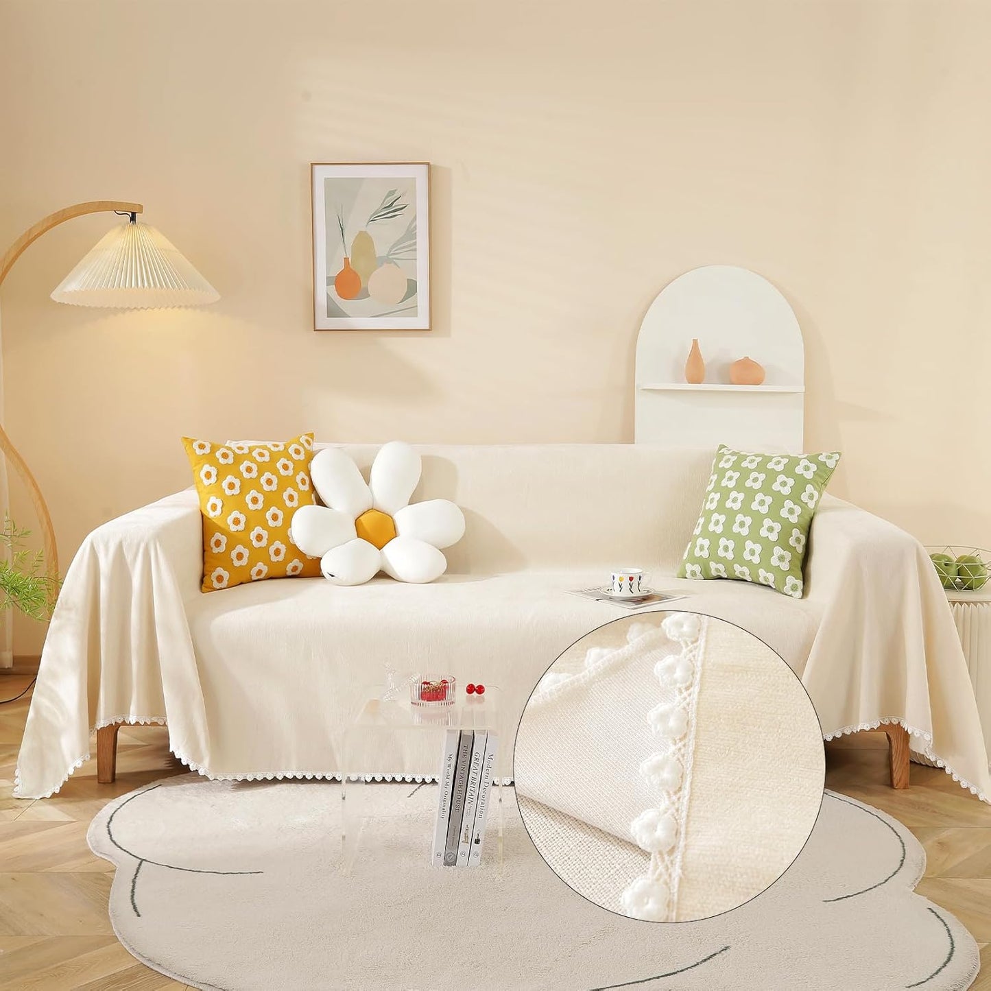 HANDONTIME Beige Sofa Covers for 3 Cushion Sofa - Stylish Protection