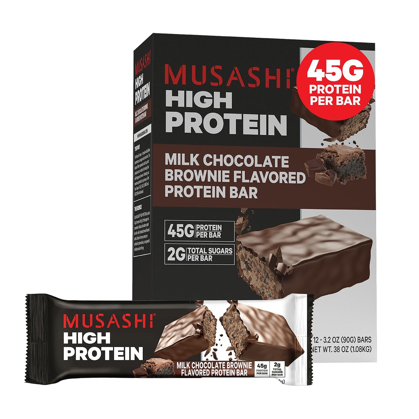 MUSASHI High Protein Bar with 45g Protein for Recovery