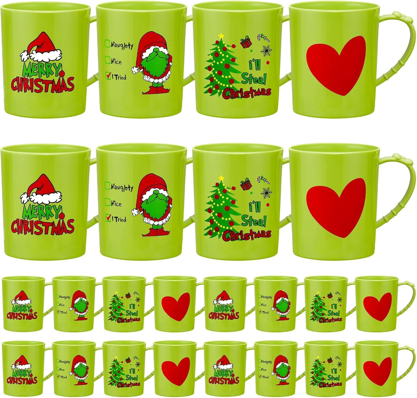24 Pcs Christmas Plastic Mugs Bulk for Holiday Gatherings