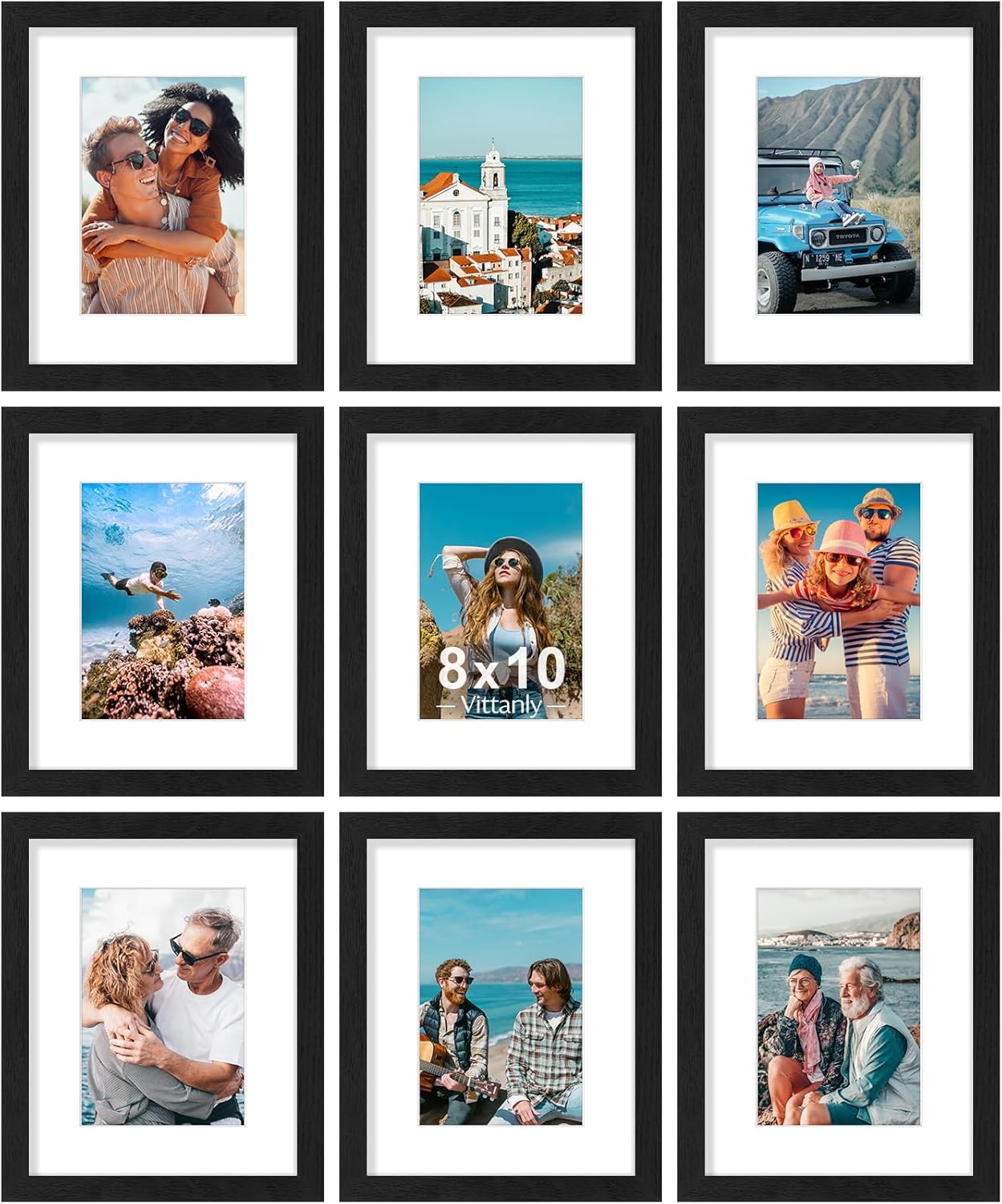 Vittanly 8x10 Picture Frames Set of 9 for Wall or Tabletop