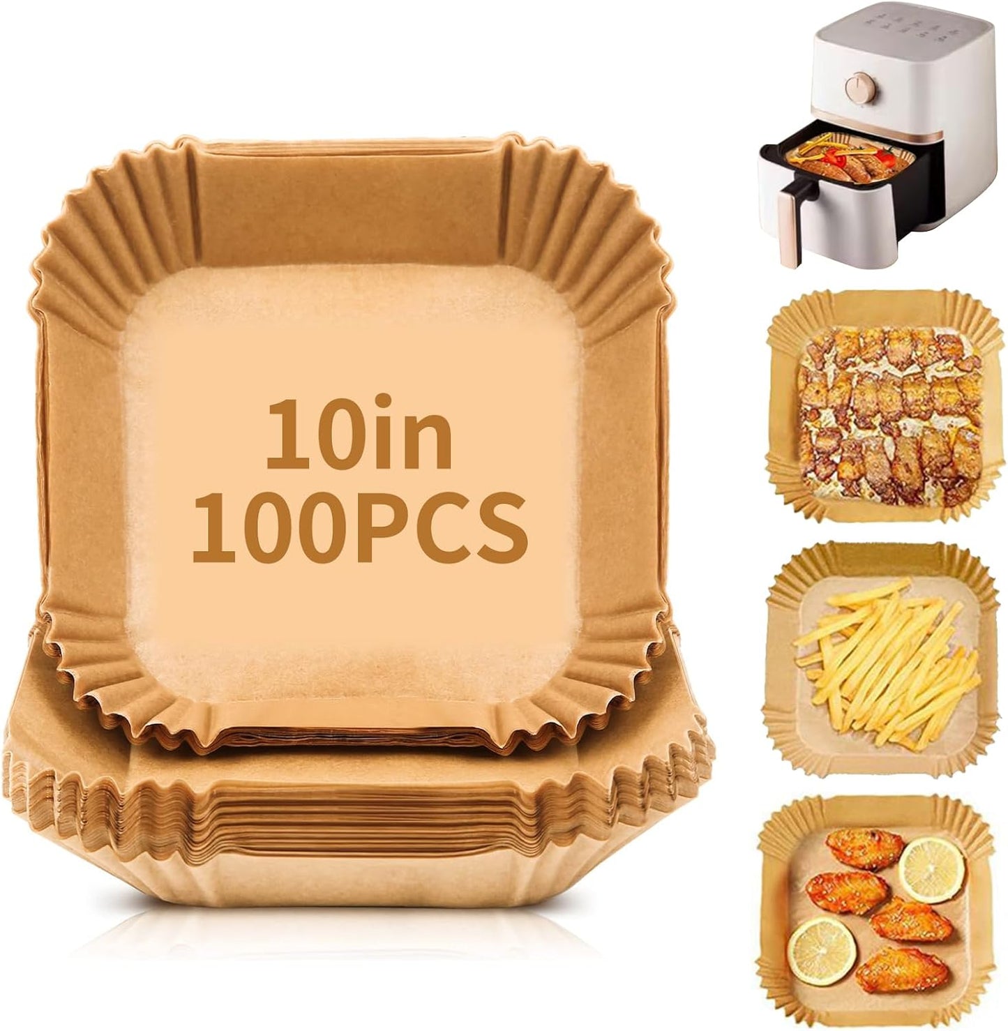 100-Pack Non-Stick Air Fryer Liners - 10 Disposable Sheets