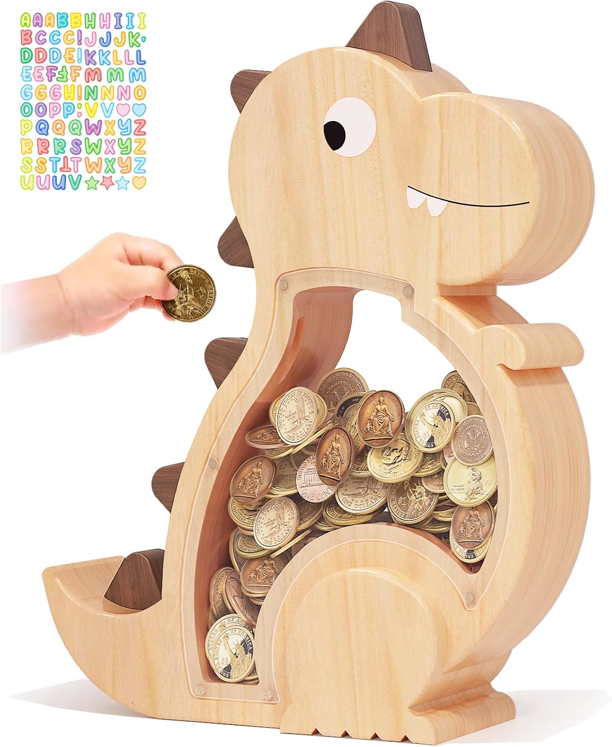 Kibelly Wooden Dinosaur Piggy Bank for Kids' Savings