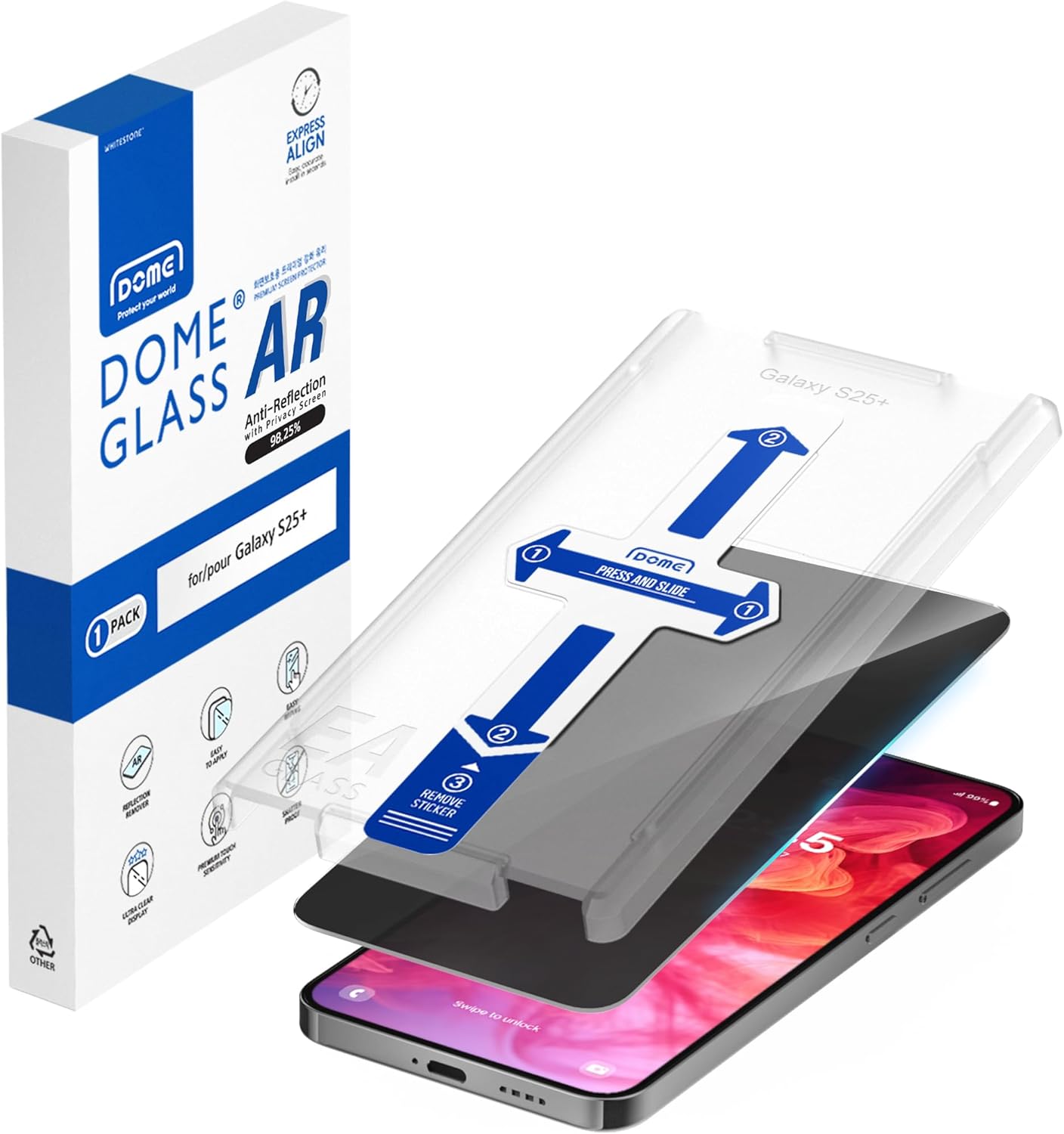 DOME GLASS Whitestone DOME AR Privacy Screen Protector for S25 Plus