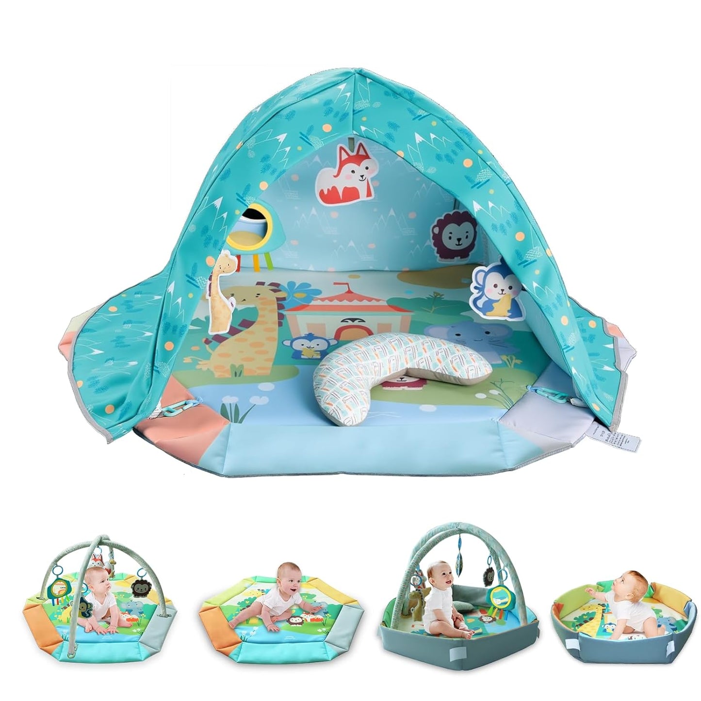 8-in-1 Tummy Time Mat for Baby Girls with Tent & Toys