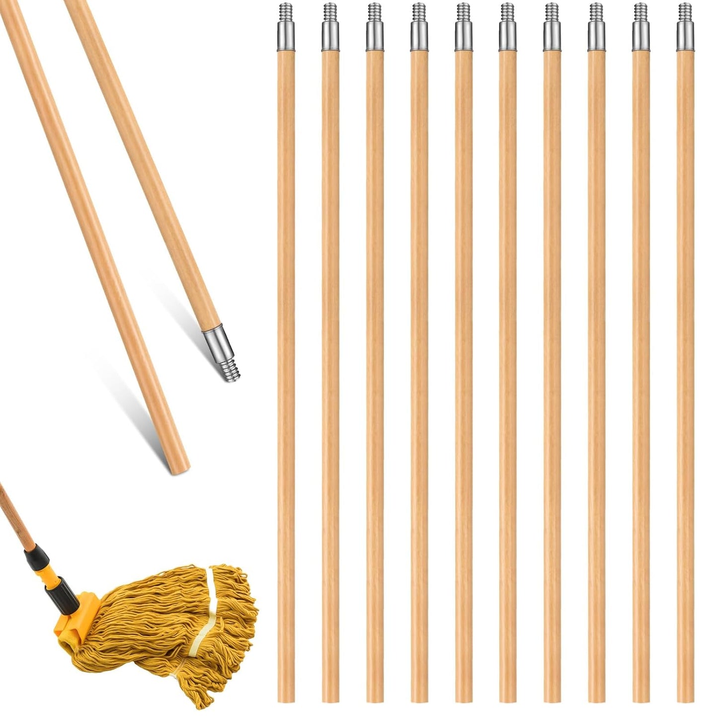 Barydat 55 Inch Lacquered Wood Broom Handle for Heavy Duty Use