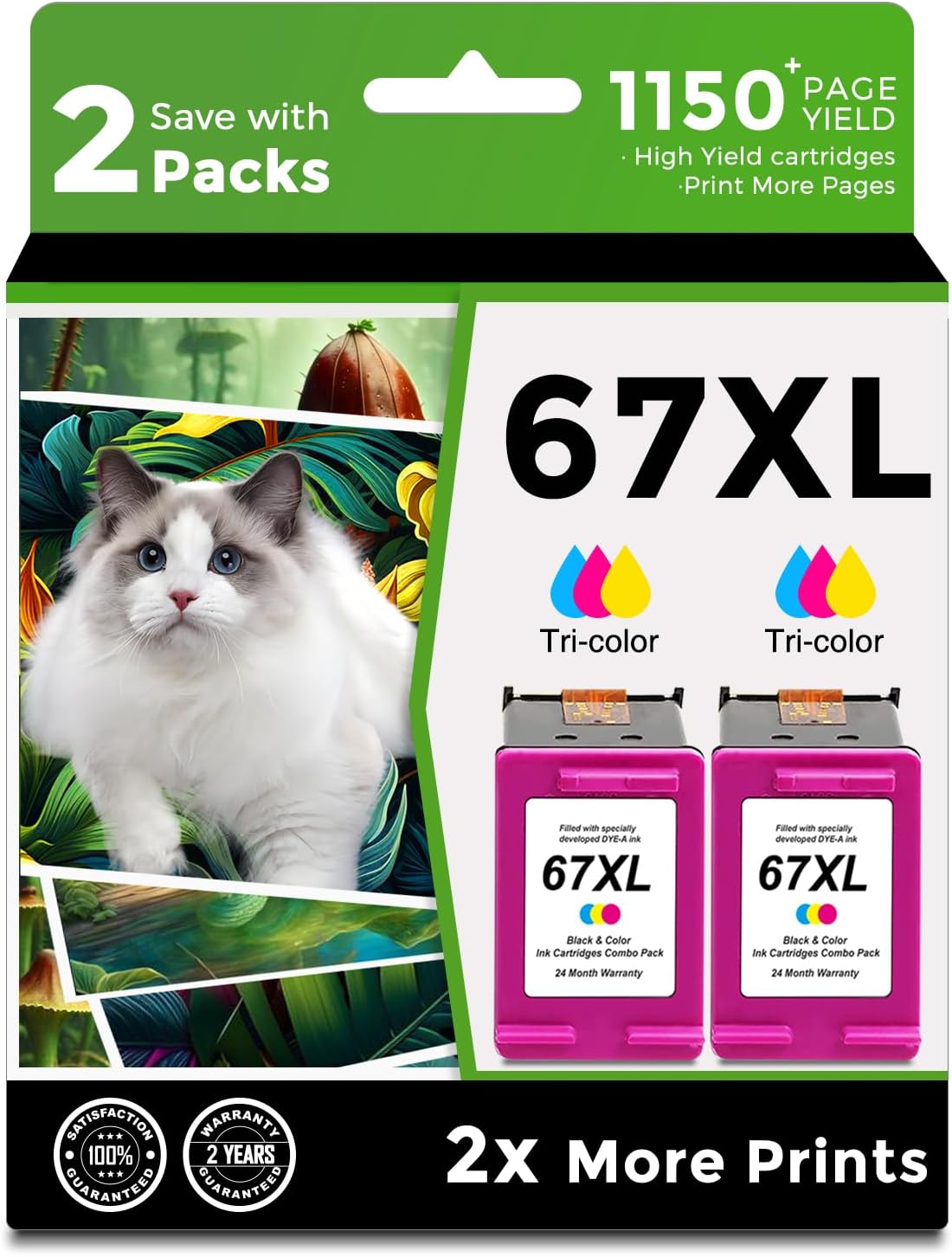 Compatible 67XL Ink Cartridge Color 2-Pack for HP Printers