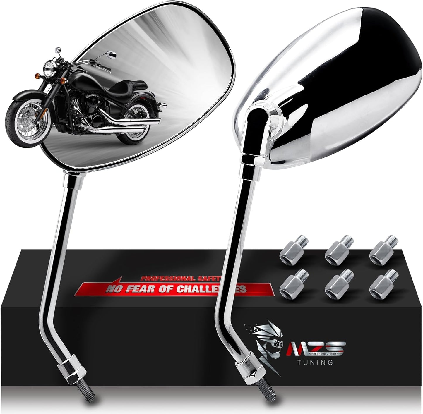 MZS Motorcycle Mirrors Chrome for Universal 10MM 8MM Fitment