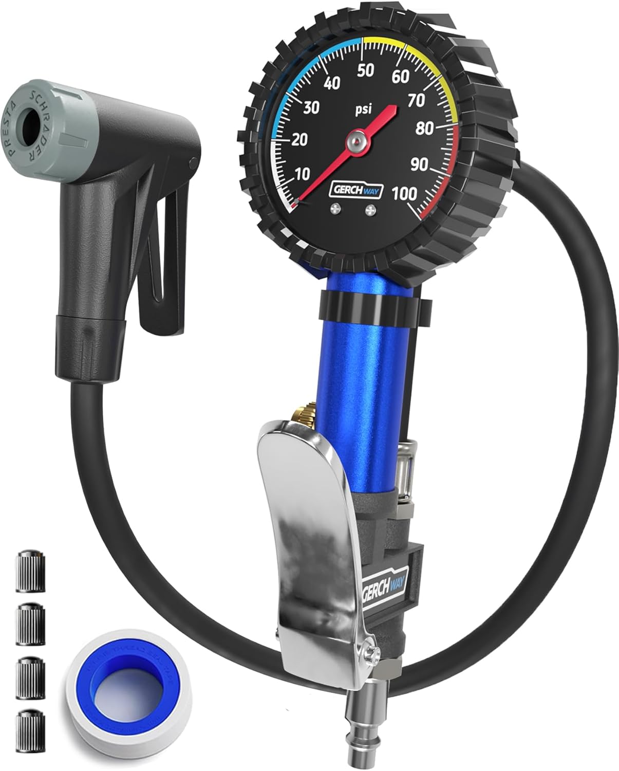 GERCHWAY Analog Tire Inflator: 3-in-1 One-Handed Gauge